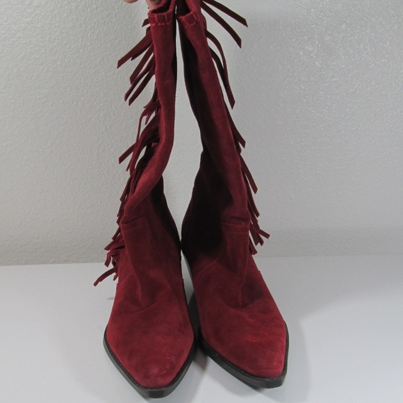 Reba Shoes - Reba red suede western fringe point toe boot